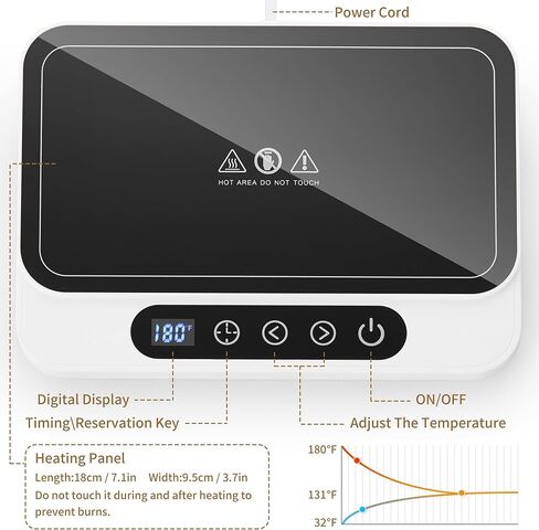 جهاز تسخين كوب القهوة غير القابل للكسر مع 8 إعدادات لدرجة الحرارة، جهاز تسخين القهوة بسعة كبيرة مع مؤقت من 1 إلى 12 ساعة، جهاز تسخين الكوب للمكتب مع شاشة رقمية LED، جهاز تسخين كوب التشغيل/الإيقاف التلقائي للمشروبات باللون الأبيض in Kuwait