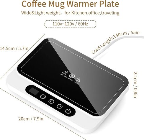 جهاز تسخين كوب القهوة غير القابل للكسر مع 8 إعدادات لدرجة الحرارة، جهاز تسخين القهوة بسعة كبيرة مع مؤقت من 1 إلى 12 ساعة، جهاز تسخين الكوب للمكتب مع شاشة رقمية LED، جهاز تسخين كوب التشغيل/الإيقاف التلقائي للمشروبات باللون الأبيض in Kuwait