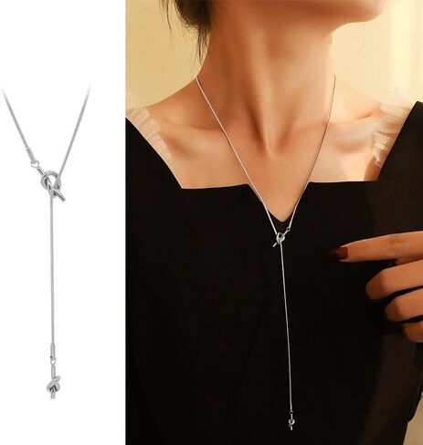 قلادات Lariat للنساء، قلادات سلسلة بتصميم حبل معقود بسيط، قلادات طويلة أنيقة على شكل حرف Y، أفضل فكرة هدية للنساء والفتيات (ذهبي) in Kuwait