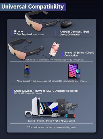 TQSKY AR Glasses with Colorful & Stylish Lenses, Augmented Reality Smart Glasses, Dynamic Stereo Sound, Portable Massive 1080P Video Display Virtual Theater, Watch and Game on PC/Android/iOS/Consoles in Kuwait