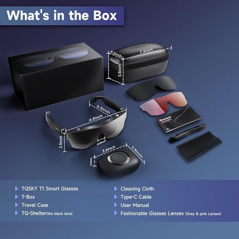 TQSKY AR Glasses with Colorful & Stylish Lenses, Augmented Reality Smart Glasses, Dynamic Stereo Sound, Portable Massive 1080P Video Display Virtual Theater, Watch and Game on PC/Android/iOS/Consoles in Kuwait