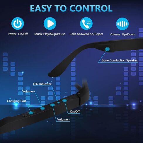 نظارات Dulailt الذكية نظارات توصيل العظام مفتوحة الأذن مع عدسات رمادية فوتوكروميك وحجب الضوء الأزرق، نظارات بلوتوث مقاومة للعرق IP6 مع الموسيقى والميكروفون، هدية للرجال/النساء in Kuwait