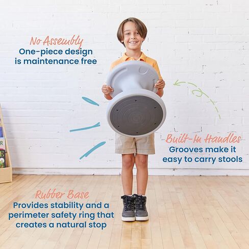 ECR4Kids Twist Wobble Stool، ارتفاع المقعد 14 بوصة، مقاعد نشطة، رمادي فاتح in Saudi Arabia