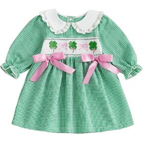 Baby Toddler Girl Christmas Dresses Outfit Plaid 6 9 12 18 Months 3T A-line Dress Headband Infant Bow Clothes in Saudi Arabia