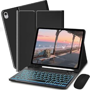 حافظة لوحة المفاتيح لجهاز سامسونج جالاكسي تاب S11 SM-X730، SM-X736، SM-X736B - غطاء لوحة مفاتيح وماوس بإضاءة خلفية 7 ألوان (أسود) (وردي) in Kuwait