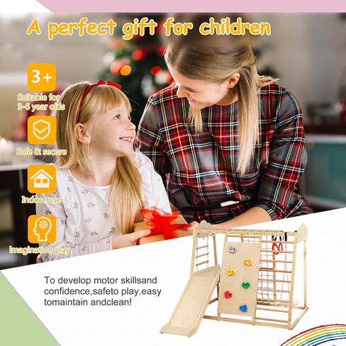 9-in-1 Toddler Indoor Jungle Gym & Playground Set, Wooden Climbing Toy with Slide, Swing, Climbing Net, Rings – Montessori-Inspired Kids Playset for Indoor Fun & Development, Ages 3-8 in Saudi Arabia