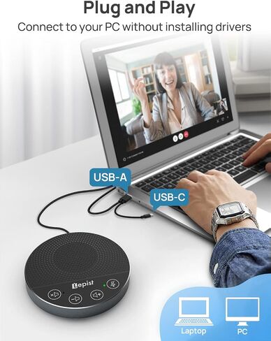 مكبر صوت USB - سماعات كمبيوتر Lepist LE2103N مع ميكروفون، مكبر صوت للمكالمات الجماعية مع ميكروفون للتكبير، سكايب، التقاط الصوت 360 درجة، التوصيل والتشغيل in Kuwait