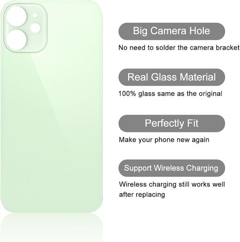 بديل الزجاج الخلفي لهاتف iPhone 12 (A2403 A2172 A2402 A2404) جميع شركات النقل بدون مجموعة أدوات إصلاح (لـ 12 أخضر) (أخضر) in Kuwait