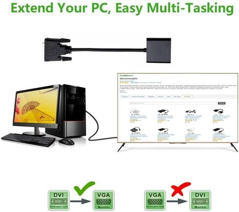 Active DVI-D to VGA Adapter Cable, DVI-D 24+1 Pin Male 1080p to VGA 15Pin FEMA Video Cable Adapter Converter in Saudi Arabia