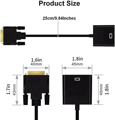 DVI-D to VGA Converter, 1080p DVI-D 24+1 Pin Male to VGA 15Pin Female Active Cable Adapter in Saudi Arabia