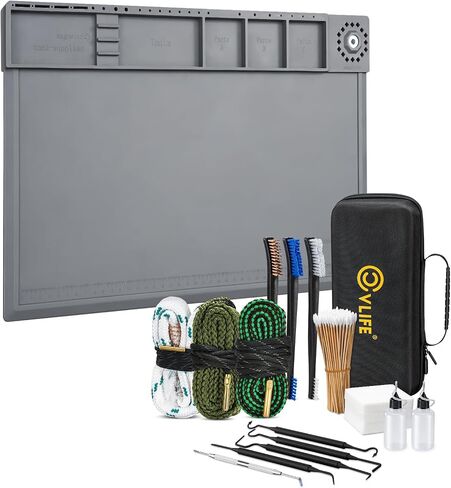 CVLIFE Gun Cleaning Kit for 9mm .223/5.56mm .38 .357 12GA, Gun Cleaning Mat with Brushes, Picks, Swabs, Patches, Oil Bottle, Gun Cleaning Supplies for Multiple Calibers in Saudi Arabia