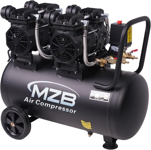ضاغط هواء MZB 2.4 جالون فائق الهدوء 110 فولت/60 هرتز 1.0 حصان 5.65 قدم مكعب في الدقيقة، خزانات فولاذية بحد أقصى 115 رطل لكل بوصة مربعة خالية من الزيت، ضاغط هواء بمستوى ضوضاء 72 ديسيبل مع عجلات للطلاء بالرش وإصلاح السيارات وتزيين النجارة in Kuwait