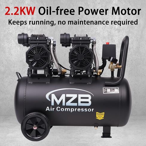 ضاغط هواء MZB 2.4 جالون فائق الهدوء 110 فولت/60 هرتز 1.0 حصان 5.65 قدم مكعب في الدقيقة، خزانات فولاذية بحد أقصى 115 رطل لكل بوصة مربعة خالية من الزيت، ضاغط هواء بمستوى ضوضاء 72 ديسيبل مع عجلات للطلاء بالرش وإصلاح السيارات وتزيين النجارة in Kuwait