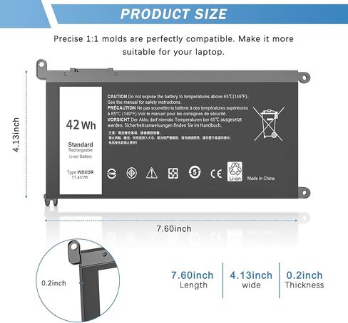 استبدال بطارية الكمبيوتر المحمول XOUBZ WDX0R 42W لجهاز Dell Inspiron 13 15 5000 7000 Series 5565 5567 5570 5578 7560 7570 7573 7579 5368 Latitude 3490 3590 3340 3400 3390 3500 Vostro 5468 5568 P69G 3CRH3 in Kuwait
