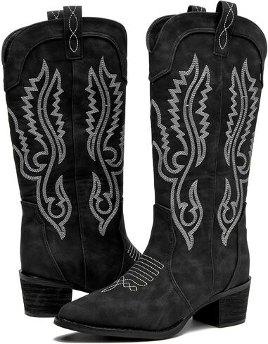 DADAWEN Cowboy Boots For Women Western Mid Calf Cowgirl Boots Embroidery Square Toe Boot With Chunky Heel in Saudi Arabia