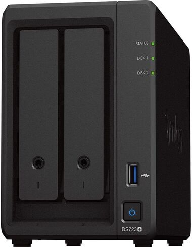 Synology DiskStation DS723+ NAS Server with Ryzen 2.6GHz CPU, 32GB Memory, 36TB HDD Storage, 1TB M.2 NVMe SSD, 2 x 1GbE LAN Ports, DSM Operating System in Saudi Arabia