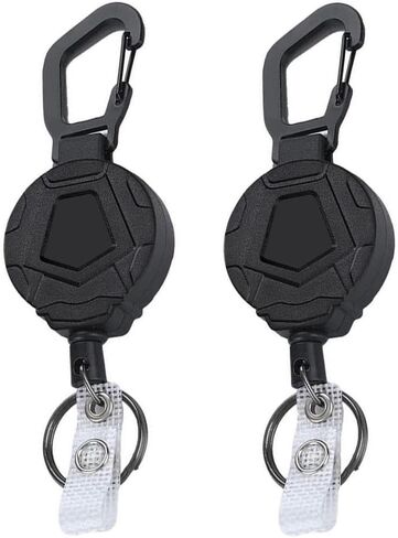 2 Pack Retractable Keychain, Heavy Duty Carabiner Badge Holder, Tactical ID Badge Reel Key Chain with Steel Retractable Cord in Saudi Arabia