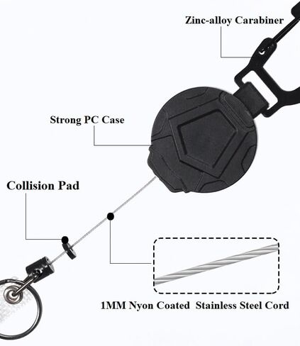 2 Pack Retractable Keychain, Heavy Duty Carabiner Badge Holder, Tactical ID Badge Reel Key Chain with Steel Retractable Cord in Saudi Arabia