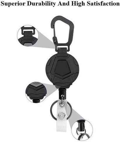 2 Pack Retractable Keychain, Heavy Duty Carabiner Badge Holder, Tactical ID Badge Reel Key Chain with Steel Retractable Cord in Saudi Arabia
