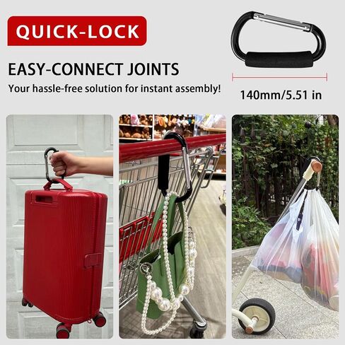 Large Aluminum Carabiner, Heavy-Duty Stroller Hooks for Hanging Bags and Shopping – Durable Multi-Purpose Carabiner Clips for Camping, Hiking, Travel, Outdoor Accessories in Kuwait