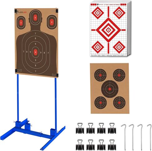 Atflbox Shooting Target Stand with 10pcs 17x25 Inch Sight in Paper Targets, Durable Paper Target Holder with Stable Adjustable Base for Cardboard Silhouette, H Shape, IPSC, IDPA Practice in Saudi Arabia