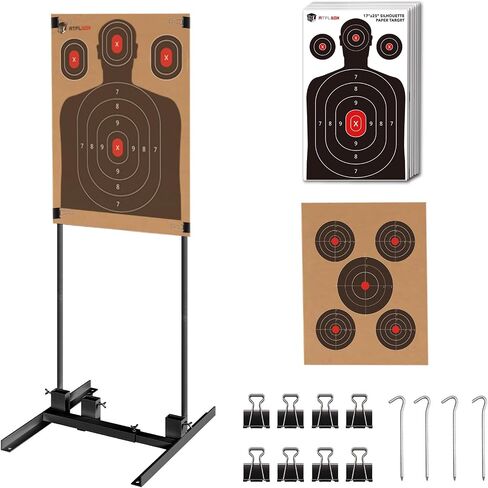 Atflbox Shooting Target Stand with 10pcs 17x25 Inch Sight in Paper Targets, Durable Paper Target Holder with Stable Adjustable Base for Cardboard Silhouette, H Shape, IPSC, IDPA Practice in Saudi Arabia
