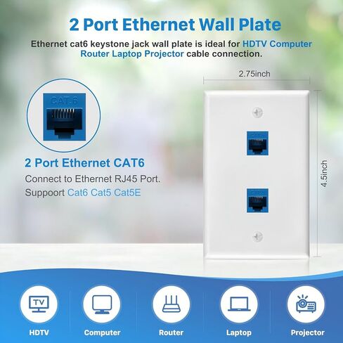 4 Pack 1-Port Cat6 Ethernet Wall Plate with Low Voltage Mounting Bracket | RJ45 Keystone Jack Coupler Female to Female, In-Wall Management Network Cables Inline Wires Connector, Easy Installation in Kuwait