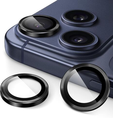 JETech Camera Lens Protector for iPhone 17 Pro 6.3-Inch and iPhone 17 Pro Max 6.9-Inch, 9H Tempered Glass Metal Individual Ring Cover, Easy Installation Tray, HD Clear, 1 Set (Black) in Saudi Arabia