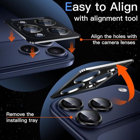JETech Camera Lens Protector for iPhone 17 Pro 6.3-Inch and iPhone 17 Pro Max 6.9-Inch, 9H Tempered Glass Metal Individual Ring Cover, Easy Installation Tray, HD Clear, 1 Set (Black) in Saudi Arabia