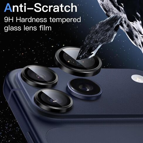 JETech Camera Lens Protector for iPhone 17 Pro 6.3-Inch and iPhone 17 Pro Max 6.9-Inch, 9H Tempered Glass Metal Individual Ring Cover, Easy Installation Tray, HD Clear, 1 Set (Black) in Saudi Arabia