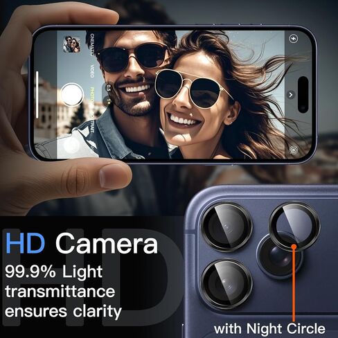 JETech Camera Lens Protector for iPhone 17 Pro 6.3-Inch and iPhone 17 Pro Max 6.9-Inch, 9H Tempered Glass Metal Individual Ring Cover, Easy Installation Tray, HD Clear, 1 Set (Black) in Saudi Arabia