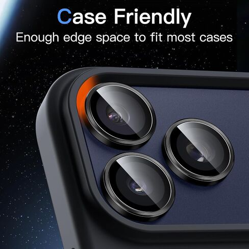 JETech Camera Lens Protector for iPhone 17 Pro 6.3-Inch and iPhone 17 Pro Max 6.9-Inch, 9H Tempered Glass Metal Individual Ring Cover, Easy Installation Tray, HD Clear, 1 Set (Black) in Saudi Arabia