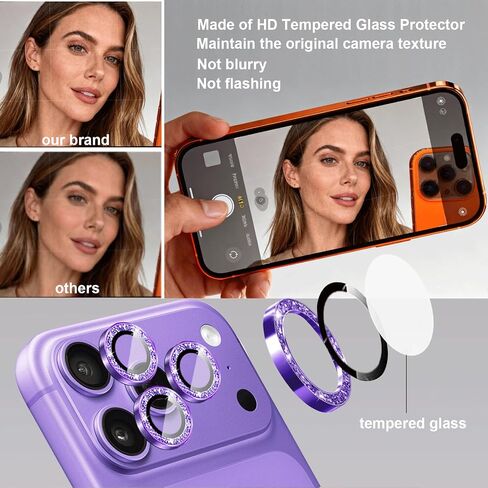 متوافق مع iPhone 16 Pro/iPhone 16 Pro Max واقي عدسة الكاميرا، غطاء كاميرا فاخر لامع لطيف للنساء، مضاد للخدش (3 واقيات + 1 إضافي)، وردي in Kuwait