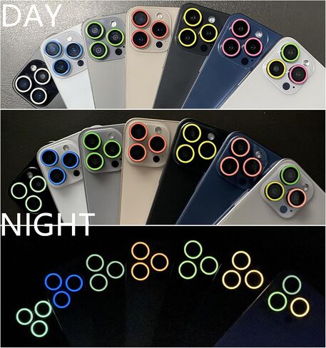 Luminous Camera Lens Protector for iPhone 16 Pro / 16 Pro Max Metal Ring Tempered Glass Glow in The Dark Lens Cover (3PCS) (Green, for iPhone 16 Pro/16 Pro Max) in Kuwait