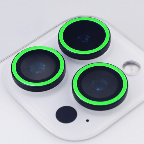 Luminous Camera Lens Protector for iPhone 16 Pro / 16 Pro Max Metal Ring Tempered Glass Glow in The Dark Lens Cover (3PCS) (Green, for iPhone 16 Pro/16 Pro Max) in Kuwait