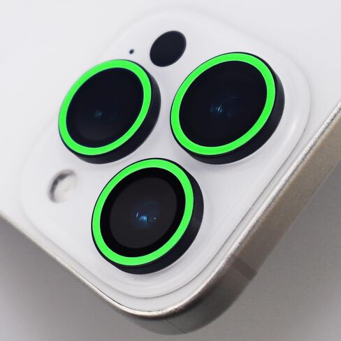 Luminous Camera Lens Protector for iPhone 16 Pro / 16 Pro Max Metal Ring Tempered Glass Glow in The Dark Lens Cover (3PCS) (Green, for iPhone 16 Pro/16 Pro Max) in Kuwait