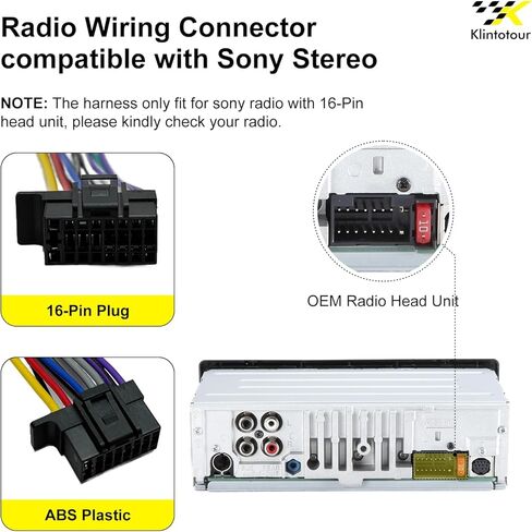Radio Wiring Harness Connector Compatible with Sony 16-Pin Stereos, Aftermarket Power and Speaker Wire Plug for CDX DSX/DXS MEX WX Series, Fits CDXGT57UPW DSXM80 DXSM5511BT MEXN4300BT WX920BT in Saudi Arabia