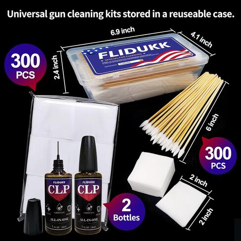 Universal Gun Cleaning Supplies -All in One Gun CLP Oil+ Lint Free Gun Cleaning Patches+ 6" Pointed Gun Swab,Gun Cleaning Kits Lubrication for 9mm and All Caliber of Firearms -Choose Your Set in Saudi Arabia