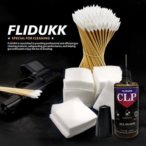 Universal Gun Cleaning Supplies -All in One Gun CLP Oil+ Lint Free Gun Cleaning Patches+ 6" Pointed Gun Swab,Gun Cleaning Kits Lubrication for 9mm and All Caliber of Firearms -Choose Your Set in Saudi Arabia