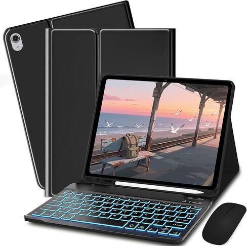 حافظة لوحة المفاتيح لجهاز سامسونج جالاكسي تاب S11 SM-X730، SM-X736، SM-X736B - غطاء لوحة مفاتيح وماوس بإضاءة خلفية 7 ألوان (أسود) (وردي) in Kuwait