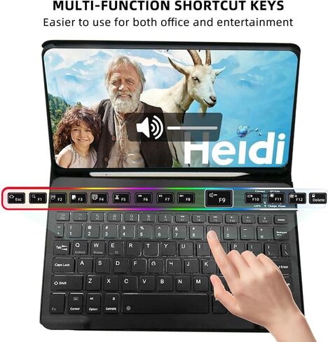 حافظة لوحة المفاتيح لجهاز سامسونج جالاكسي تاب S11 SM-X730، SM-X736، SM-X736B - غطاء لوحة مفاتيح وماوس بإضاءة خلفية 7 ألوان (أسود) (وردي) in Kuwait