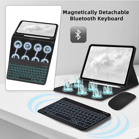 حافظة لوحة المفاتيح لجهاز سامسونج جالاكسي تاب S11 SM-X730، SM-X736، SM-X736B - غطاء لوحة مفاتيح وماوس بإضاءة خلفية 7 ألوان (أسود) (وردي) in Kuwait