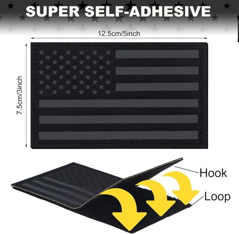 Dingion 2 Pcs 5 x 3 Inch Reflective US USA Flag Patch Infrared IR American Flag Tactical Military Vest Patches Hook Loop Fastener Backing Emblem for Vest Backpacks Shirts (Black) in Saudi Arabia