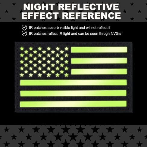 Dingion 2 Pcs 5 x 3 Inch Reflective US USA Flag Patch Infrared IR American Flag Tactical Military Vest Patches Hook Loop Fastener Backing Emblem for Vest Backpacks Shirts (Black) in Saudi Arabia