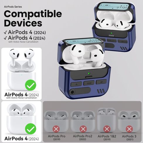(with Safety Lock) Pager Cases for AirPods 4 Case Cover 2024 with Cleaner Kit,Sturdy Hard PC Protective for Apple AirPods 4th Generation Case for Men Women,AirPods 4 Accessories with Keychain-Black in Saudi Arabia