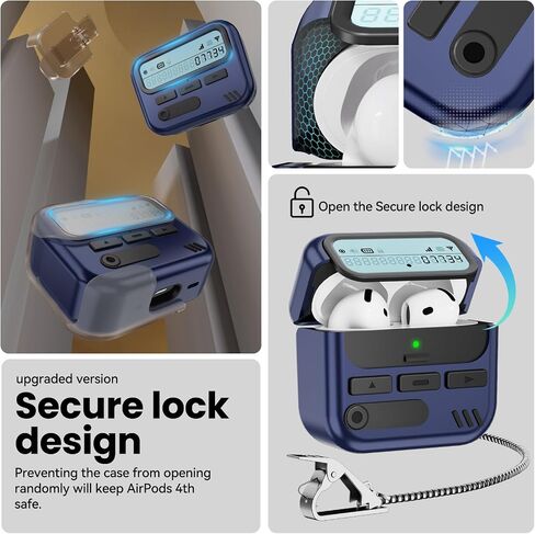 (with Safety Lock) Pager Cases for AirPods 4 Case Cover 2024 with Cleaner Kit,Sturdy Hard PC Protective for Apple AirPods 4th Generation Case for Men Women,AirPods 4 Accessories with Keychain-Black in Saudi Arabia