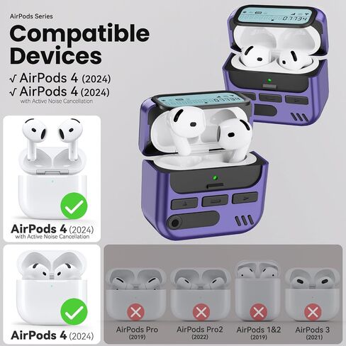 (with Safety Lock) Pager Cases for AirPods 4 Case Cover 2024 with Cleaner Kit,Sturdy Hard PC Protective for Apple AirPods 4th Generation Case for Men Women,AirPods 4 Accessories with Keychain-Black in Saudi Arabia