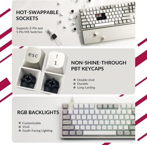 لوحة مفاتيح ميكانيكية سلكية مخصصة Keychron C1 Pro 8K QMK، دعم مشغل تخطيط TKL مع مفتاح أحمر فائق قابل للتبديل السريع، أغطية مفاتيح PBT متوافقة مع نظام التشغيل Mac Windows Linux in Saudi Arabia