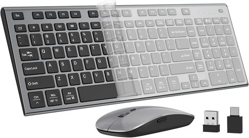 Wireless Keyboard and Mouse, GALENMORO Silent Quiet Combo Low Profile USB C Full Size Compact with Number Pad Flat Soft Touch Cordless for Mac Computer PC Laptop MacBook iMac Office - Black and Gray in Saudi Arabia
