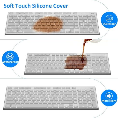 Wireless Keyboard and Mouse, GALENMORO Silent Quiet Combo Low Profile USB C Full Size Compact with Number Pad Flat Soft Touch Cordless for Mac Computer PC Laptop MacBook iMac Office - Black and Gray in Saudi Arabia